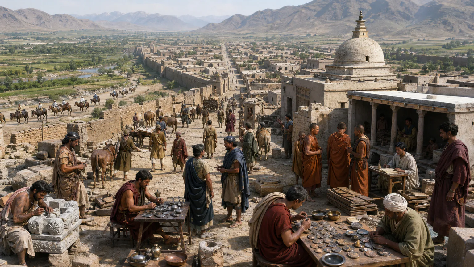 AI-generated evidence-guided visualization related to Taxila, c. 6th century BCE-5th century CE.