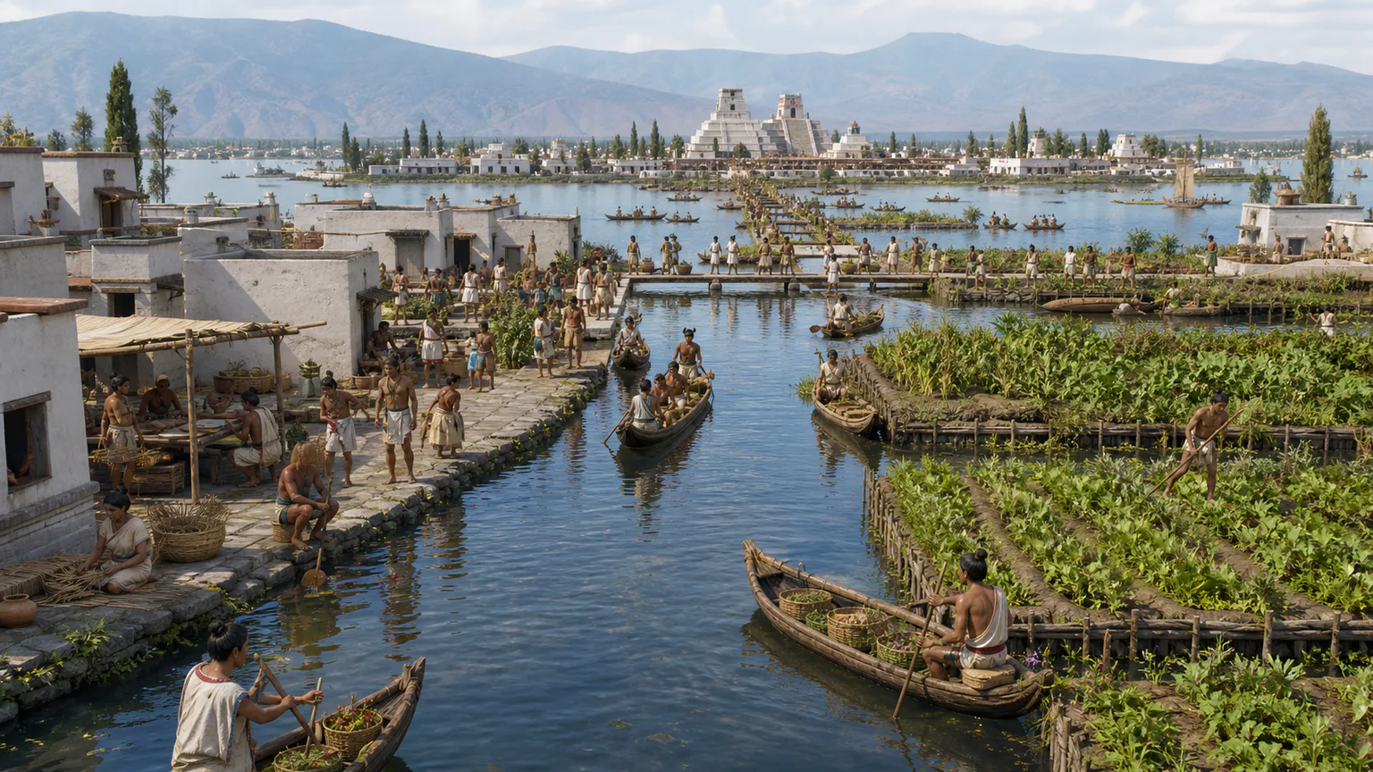 AI-generated evidence-guided visualization related to Tenochtitlan, 1325-1521 CE.