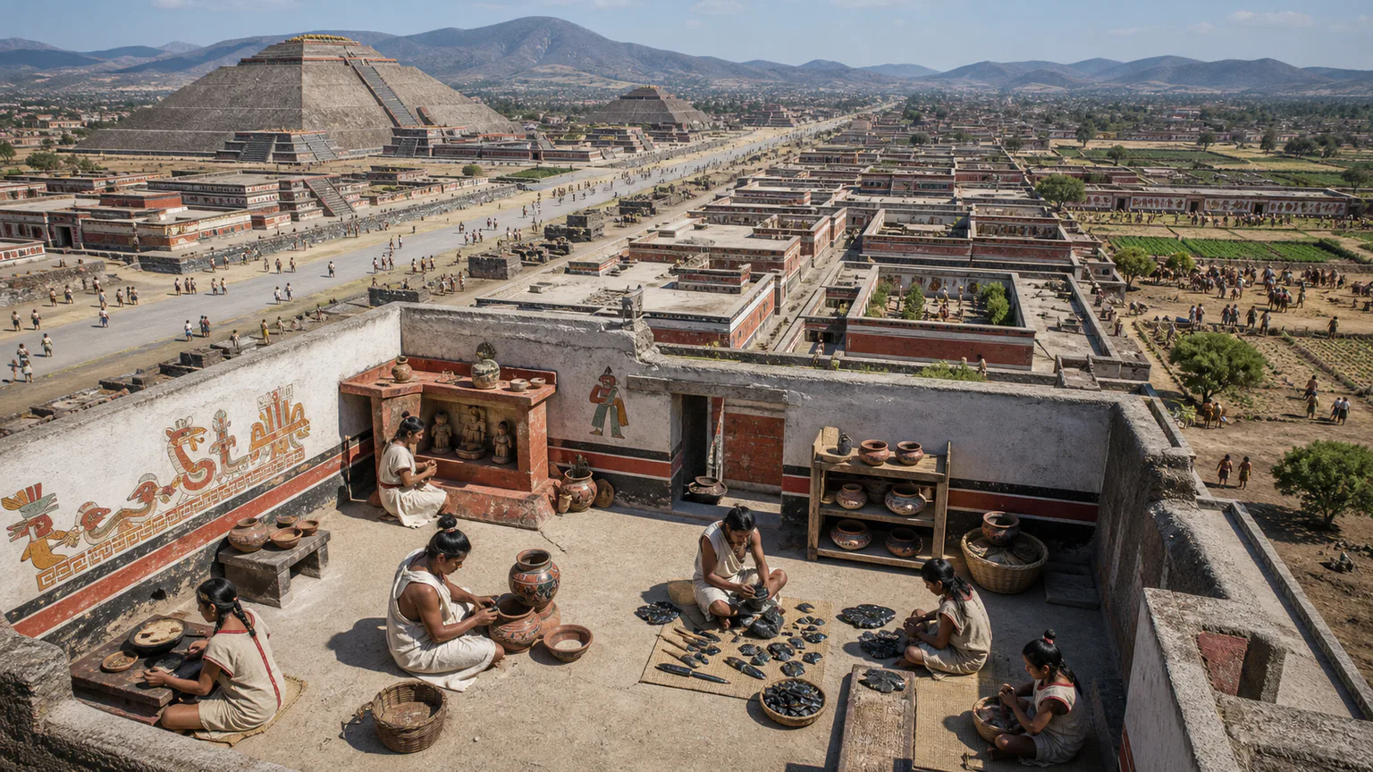AI-generated evidence-guided visualization related to Teotihuacan, c. 100-550 CE.