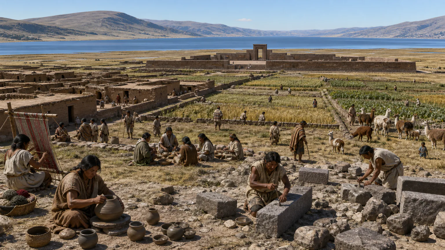 AI-generated evidence-guided visualization related to Tiwanaku, c. 500-1000 CE.