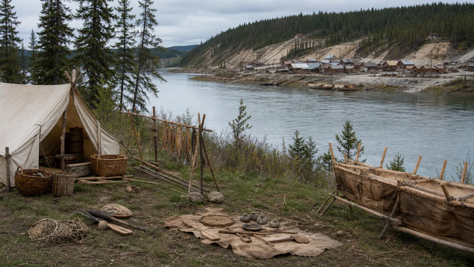 AI-generated evidence-guided visualization related to Tr’ondëk-Klondike, 1874-1908 CE.