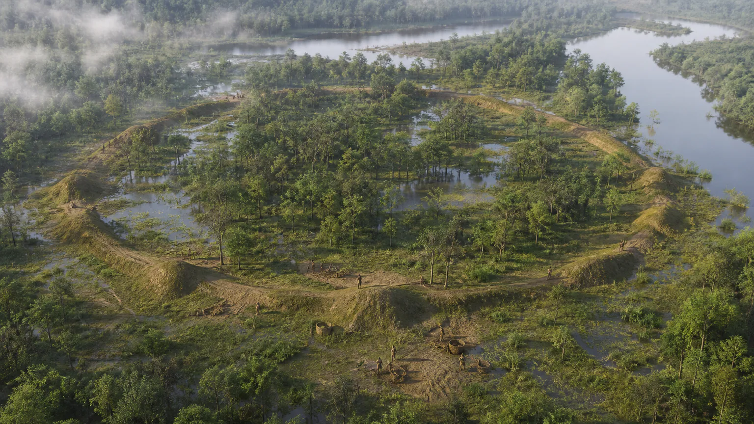 AI-generated evidence-guided visualization related to Watson Brake, c. 3500-2800 BCE.