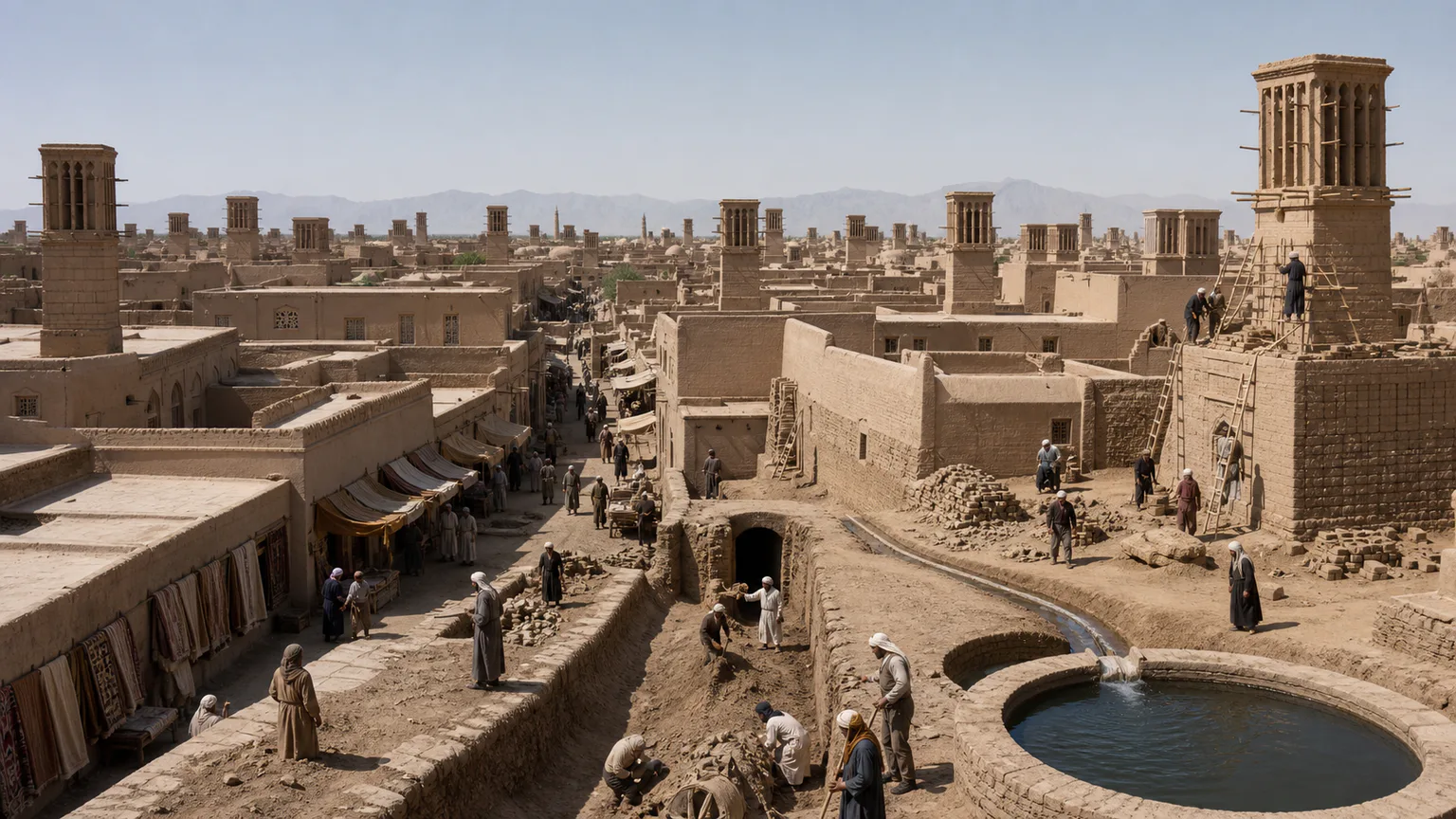 AI-generated evidence-guided visualization related to Historic City of Yazd, c. 8th century-present.